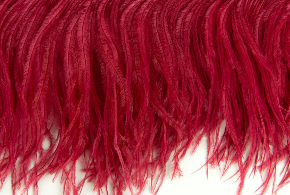 Ostrich Fringe 13-15cm depth per metre - 2 ply Dark Red