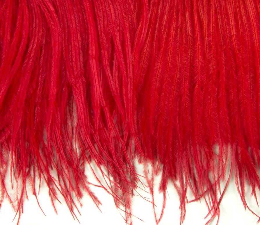 Ostrich Fringe 13-15cm depth per metre - 2 ply Bright Red