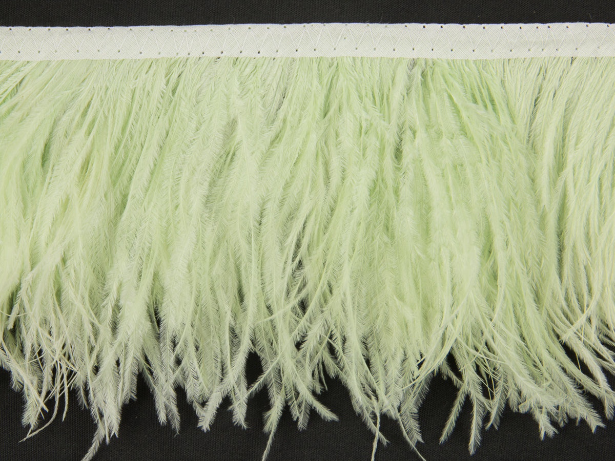 Ostrich Fringe 13-15cm depth per metre - 2 ply Nil Green