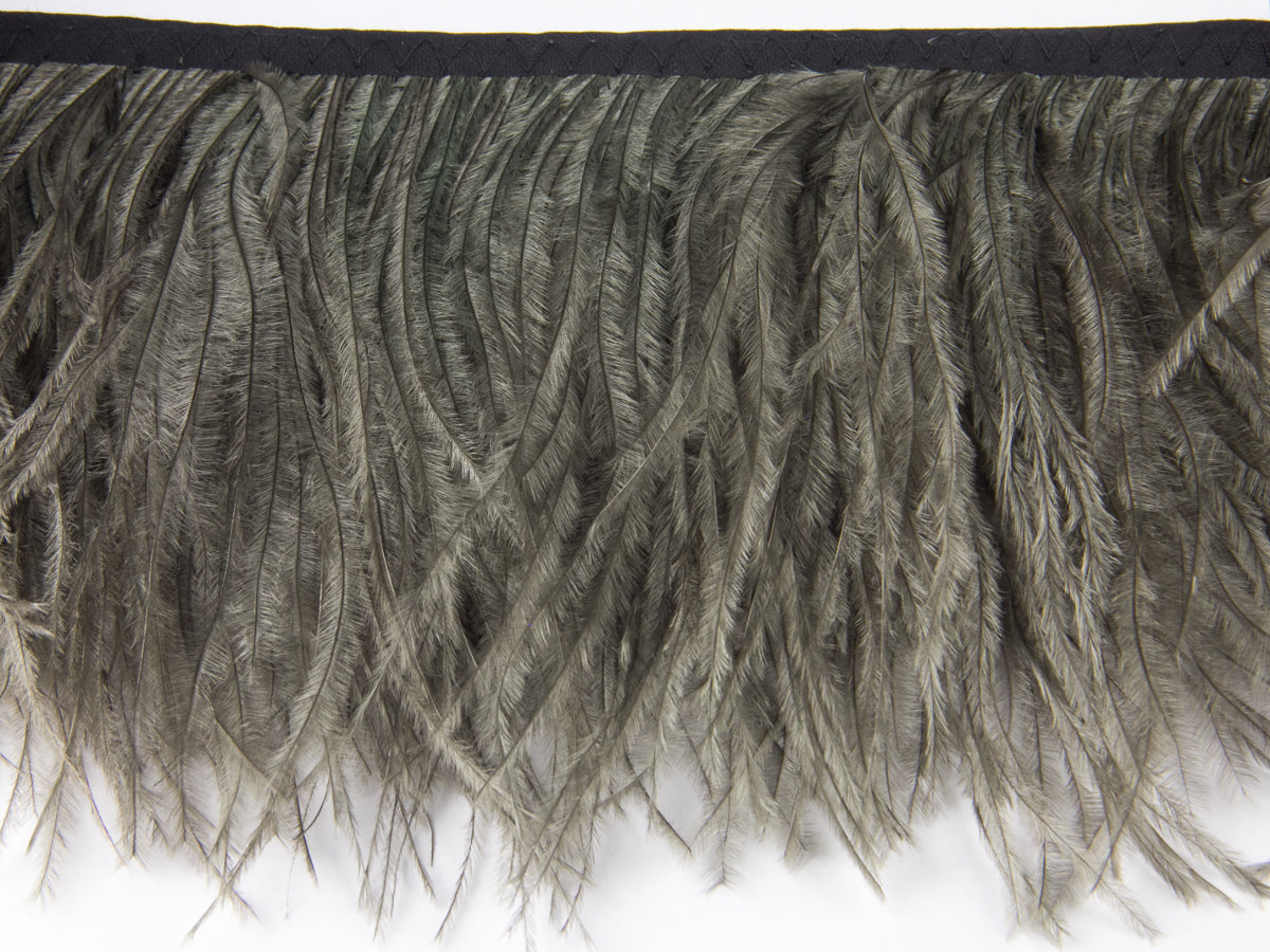 Ostrich Fringe 13-15cm depth per metre - 2 ply Deep Lichen