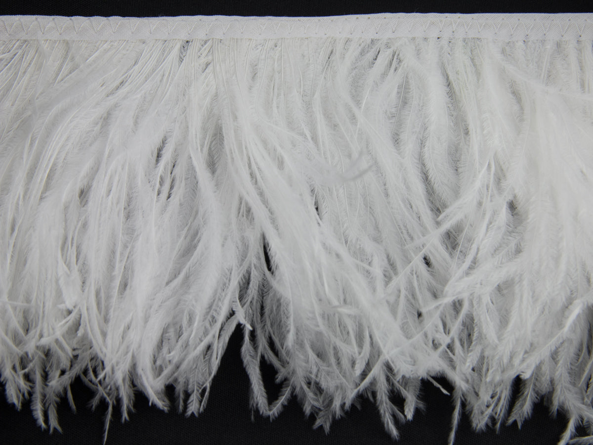 Ostrich Fringe 13-15cm depth per metre - 2 ply White