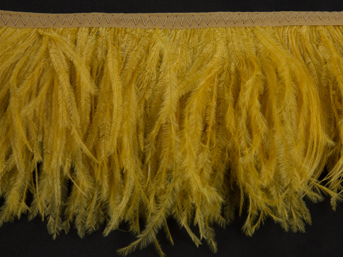 Ostrich Fringe 13-15cm depth per metre - 2 ply Gold