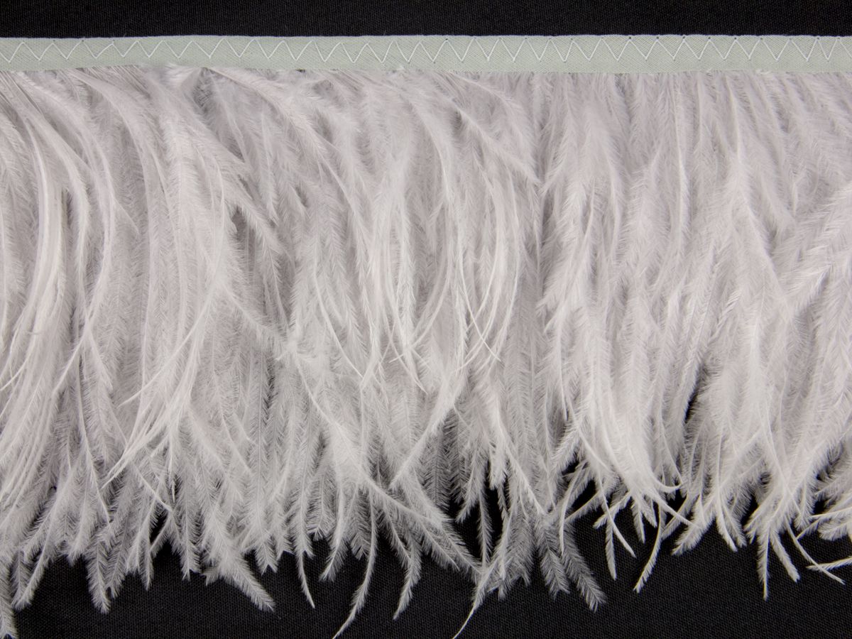 Ostrich Fringe 13-15cm depth per metre - 2 ply Silver Grey