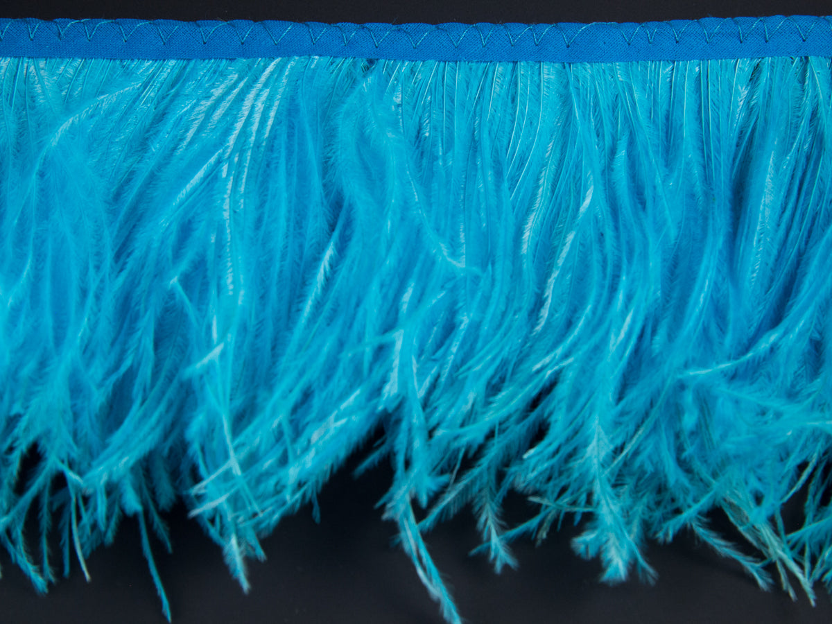 Ostrich Fringe 13-15cm depth per metre - 2 ply Bright Turquoise