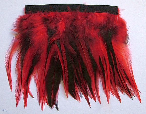 Badger Hackle Feather Fringe per metre Bright Red