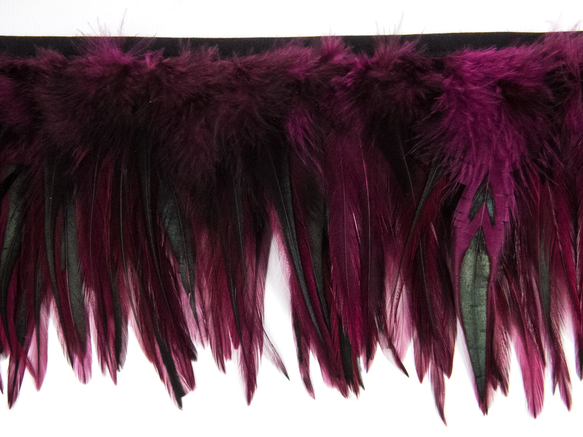 Badger Hackle Feather Fringe per metre Wine