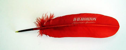 Logo on red feather pen