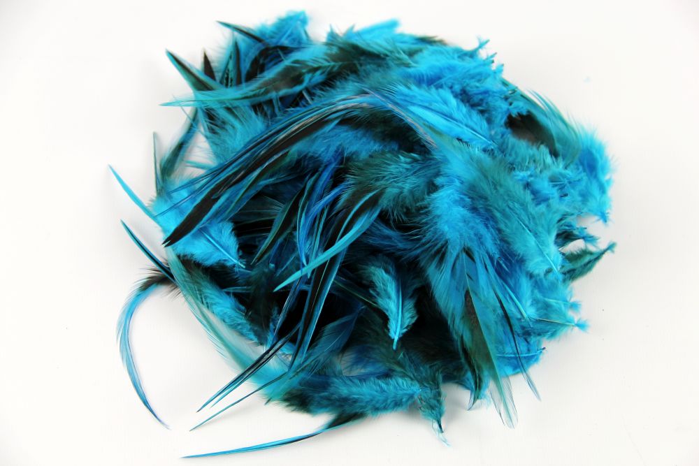 Sowder Frangia Di Piume Di Gallo Tinte – 12x35,6 Cm, 1,8 Metri – Blu Reale E Nero Per Artigianato Fai Da Te E Decorazioni